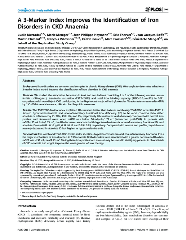 (PDF) A 3Marker Index Improves the Identification of Iron Disorders in
