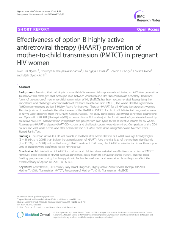 (PDF) Effectiveness of option B highly active antiretroviral therapy ...