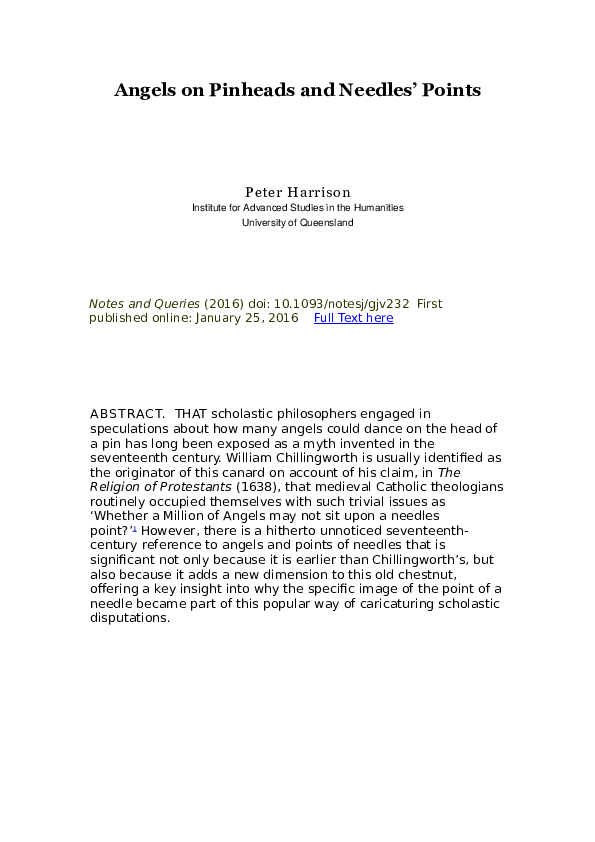 (DOC) Angels on Pinheads and Needles' Points Peter Harrison