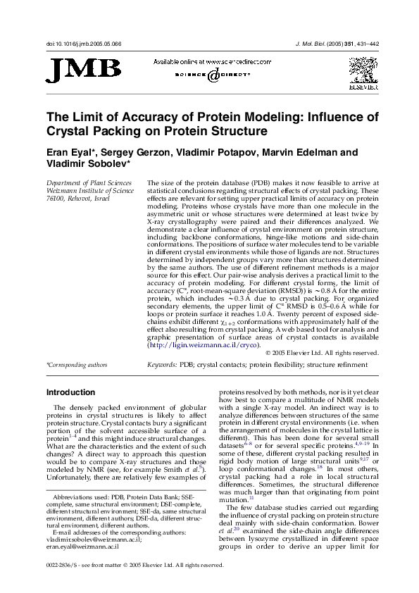 (PDF) The Limit of Accuracy of Protein Modeling: Influence of Crystal ...