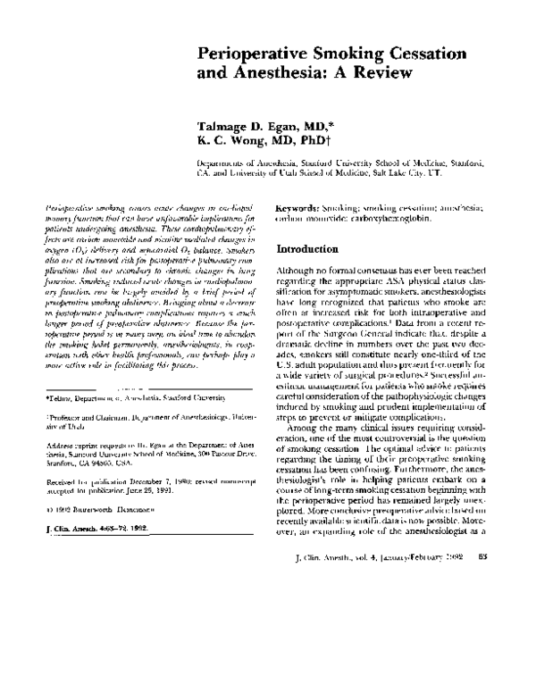 (PDF) Perioperative smoking cessation and anesthesia A review