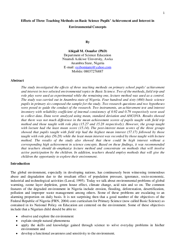 (PDF) Effects of Three Teaching Methods on Basic Science Pupils ...
