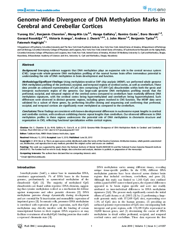 (PDF) Genome-Wide Divergence of DNA Methylation Marks in Cerebral and ...