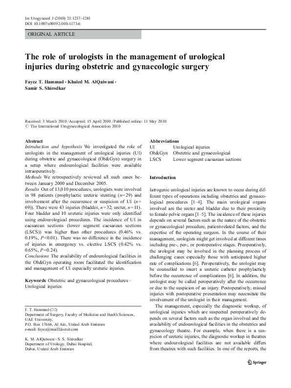 (PDF) The role of urologists in the management of urological injuries ...