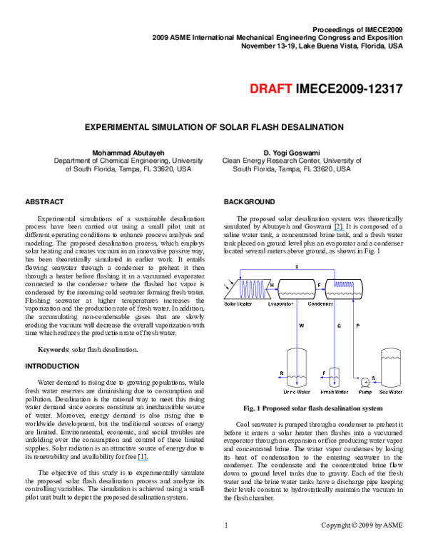 (PDF) Experimental Simulation of Solar Flash Desalination