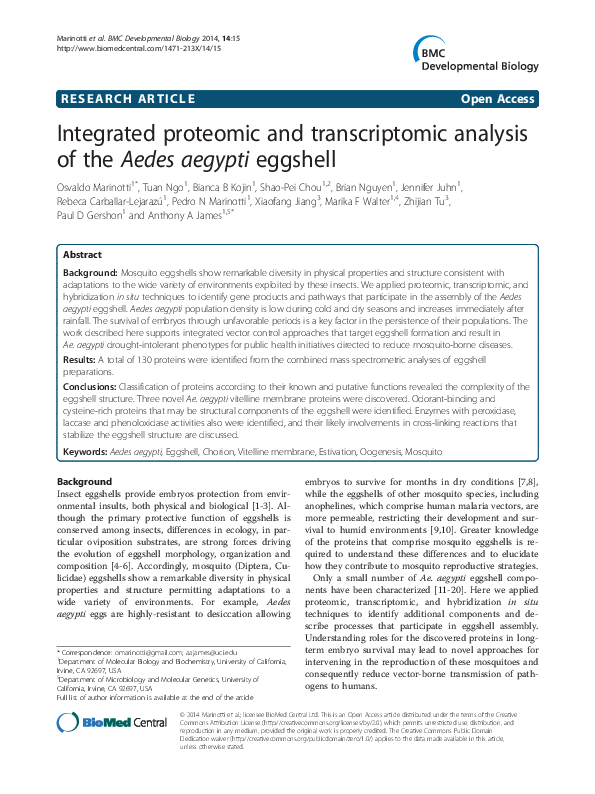 (PDF) Integrated proteomic and transcriptomic analysis of the Aedes ...