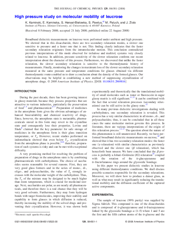 (PDF) High pressure study on molecular mobility of leucrose
