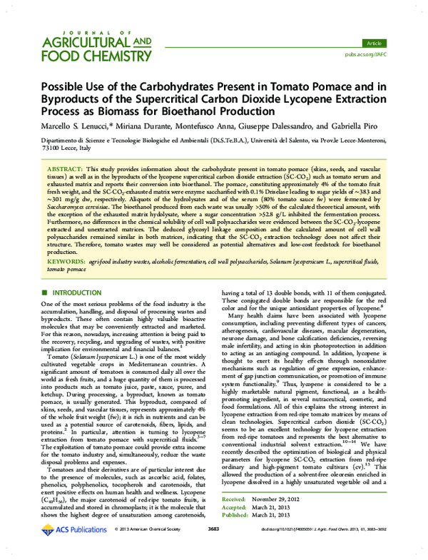 (PDF) Possible Use of the Carbohydrates Present in Tomato Pomace and in ...
