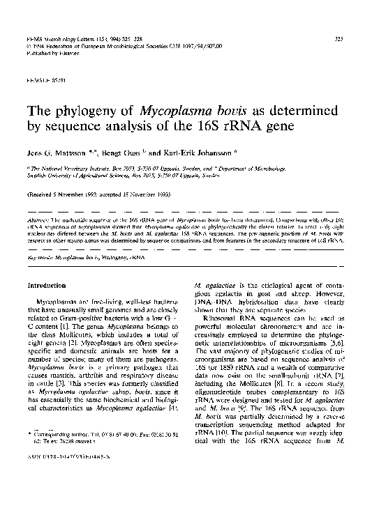 (PDF) The phylogeny of Mycoplasma bovis as determined by sequence ...