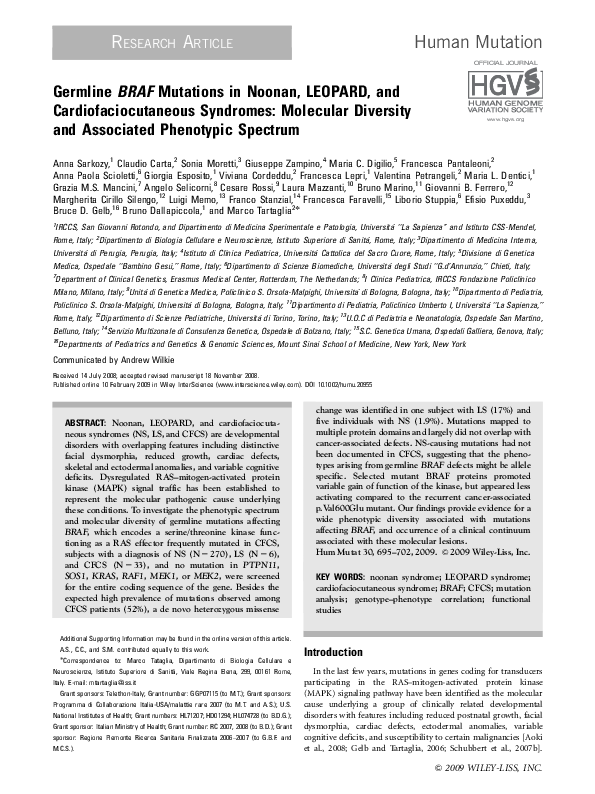 (PDF) Germline BRAF mutations in Noonan, LEOPARD, and
