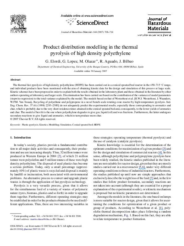 (PDF) Product distribution modelling in the thermal pyrolysis of high ...