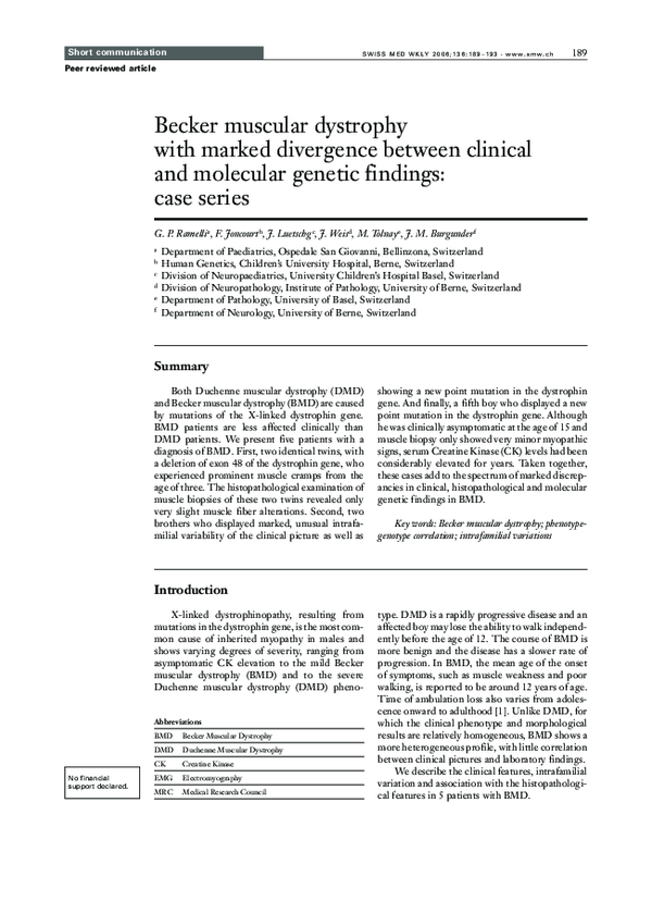 (PDF) Becker muscular dystrophy with marked divergence between clinical