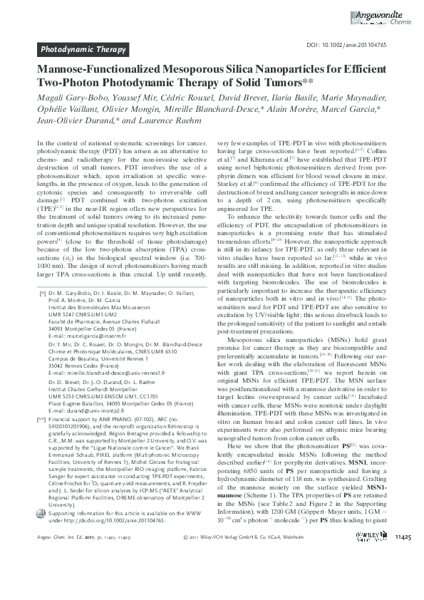 (PDF) Mannose-Functionalized Mesoporous Silica Nanoparticles for ...