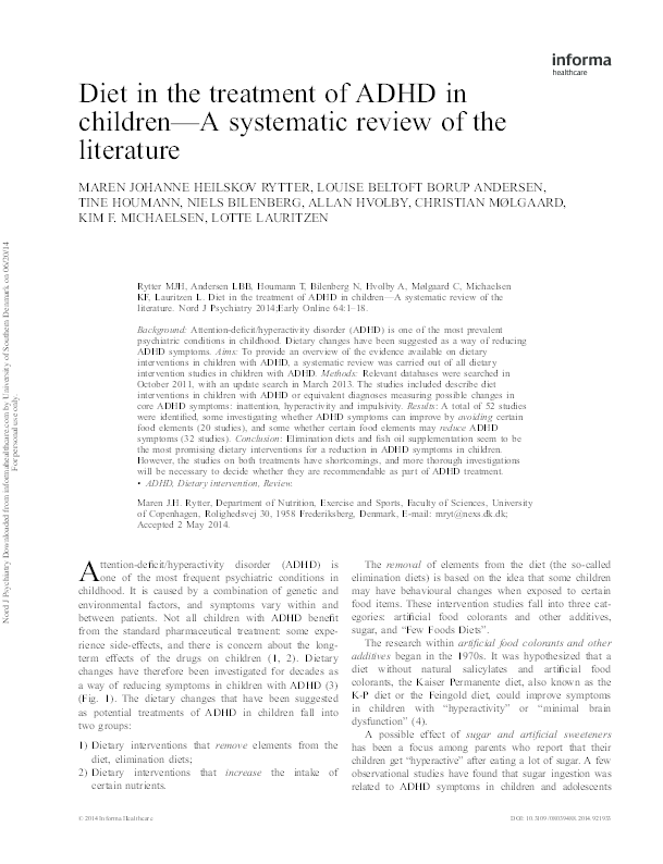 (PDF) Diet in the treatment of ADHD in children—A systematic review of ...