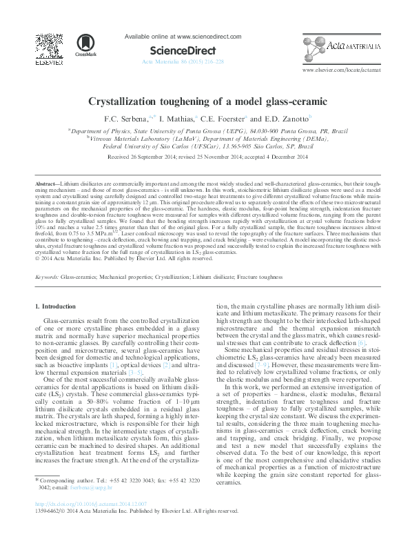 (PDF) Crystallization toughening of a model glassceramic Edgar