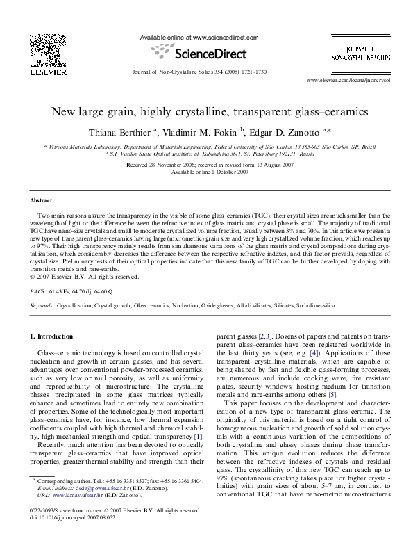 (PDF) New large grain, highly crystalline, transparent glassceramics
