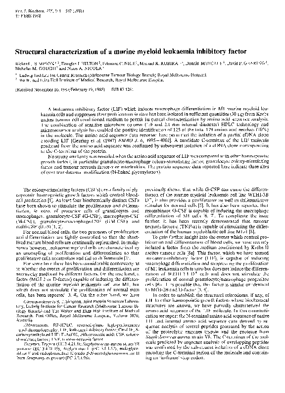 (PDF) Structural characterization of a murine myeloid leukaemia ...
