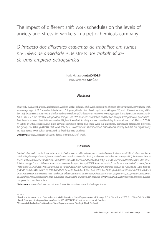 (PDF) The impact of different shift work schedules on the levels of ...