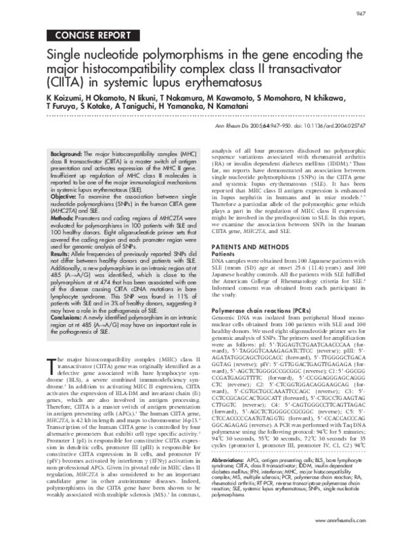 (PDF) Single nucleotide polymorphisms in the gene encoding the major ...