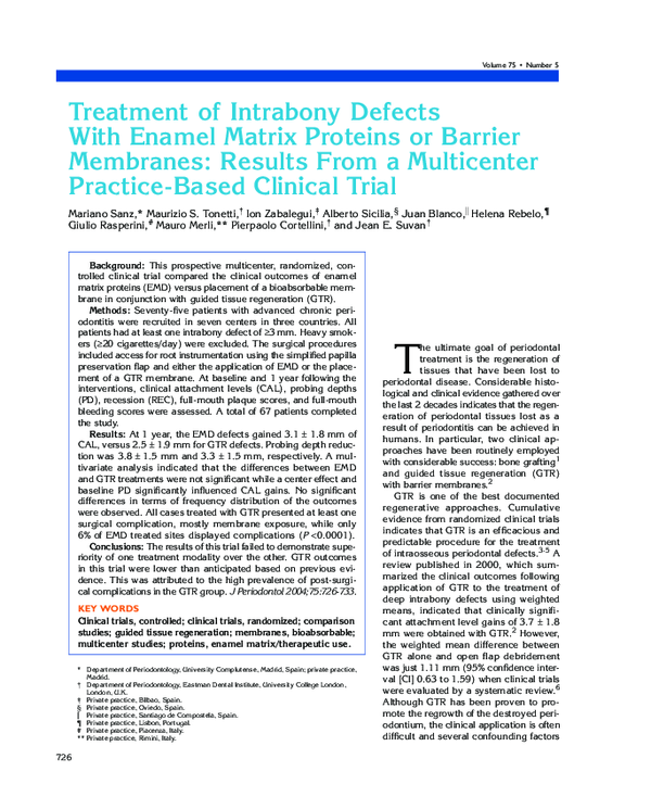(PDF) Treatment of intrabony defects with enamel matrix proteins and ...