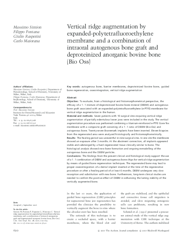 (PDF) Vertical ridge augmentation by expanded-polytetrafluoroethylene ...