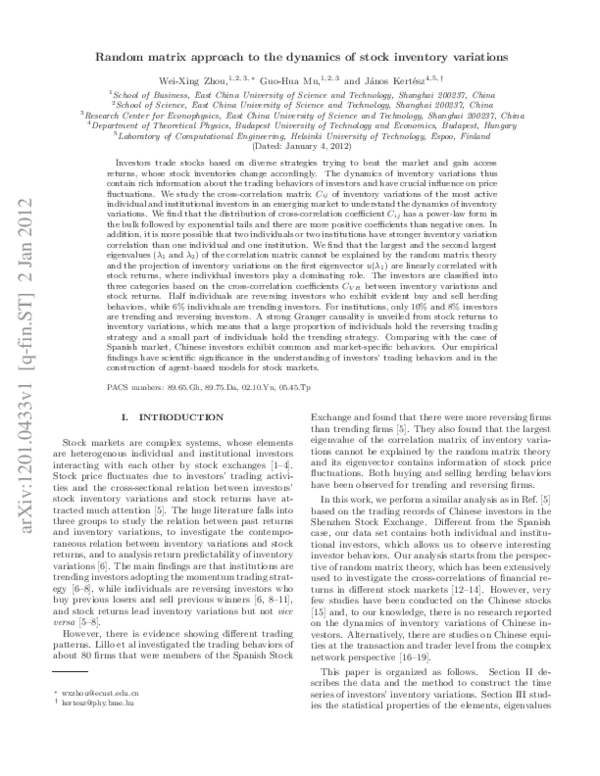 (PDF) Random matrix approach to the dynamics of stock inventory variations