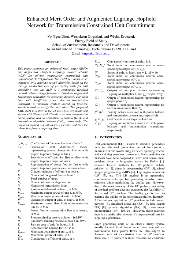 (PDF) Enhanced Merit Order and Augmented Lagrange Hopfield Network for ...