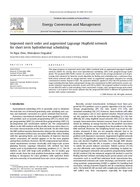 (PDF) Improved merit order and augmented Lagrange Hopfield network for ...