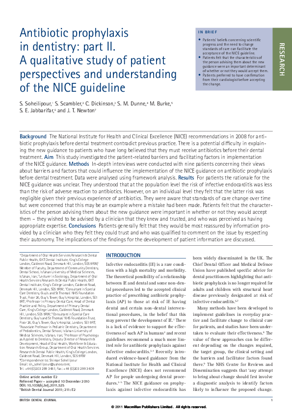 (PDF) Antibiotic prophylaxis in dentistry part II. A qualitative study