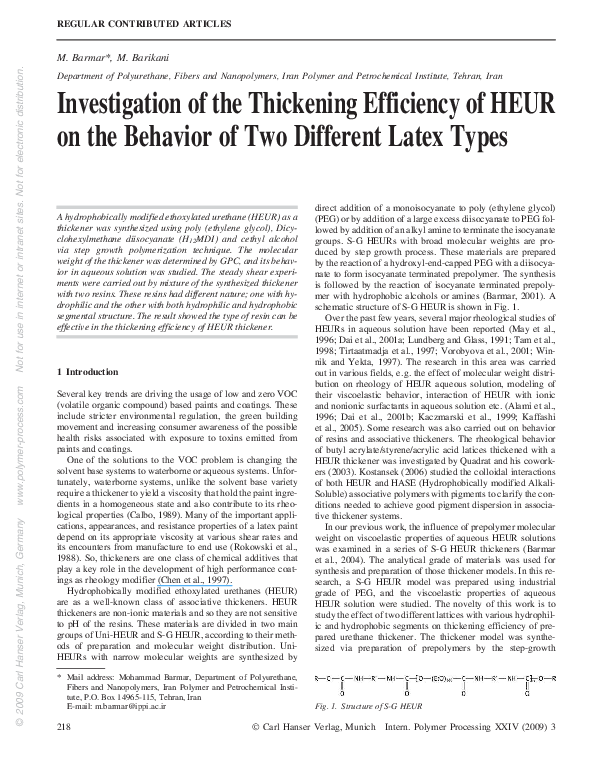 (PDF) Investigation of the Thickening Efficiency of HEUR on the