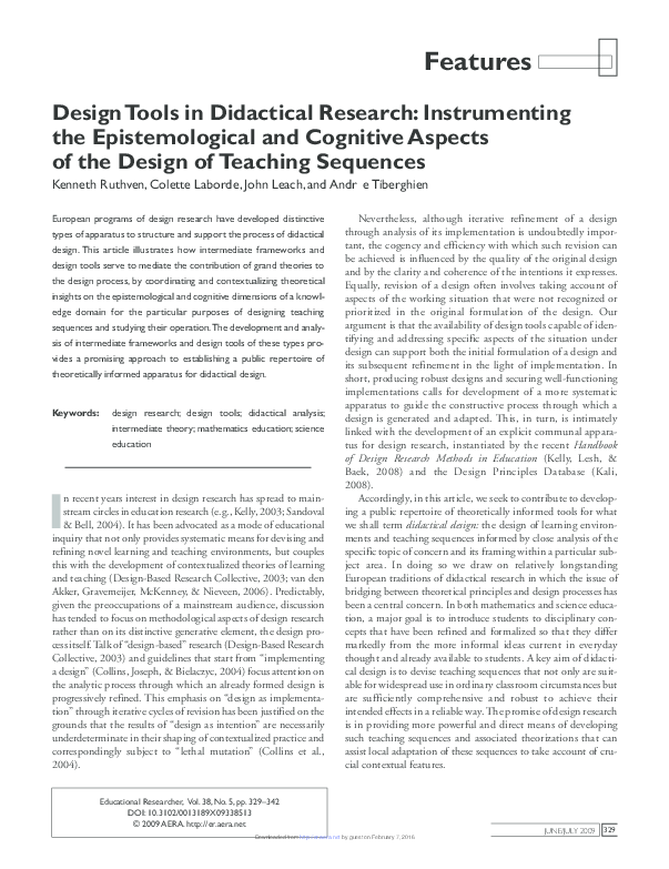 (PDF) Design Tools in Didactical Research: Instrumenting the ...