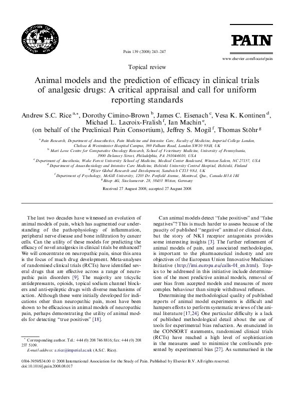 (PDF) Animal models and the prediction of efficacy in clinical trials ...
