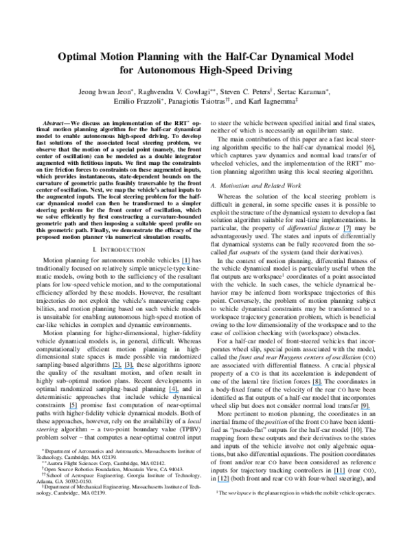 (PDF) Optimal motion planning with the half-car dynamical model for ...