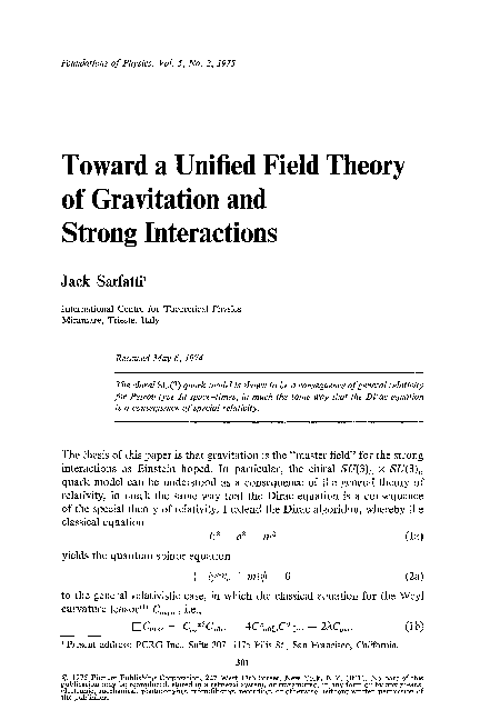 (PDF) Toward a unified field theory of gravitation and strong interactions