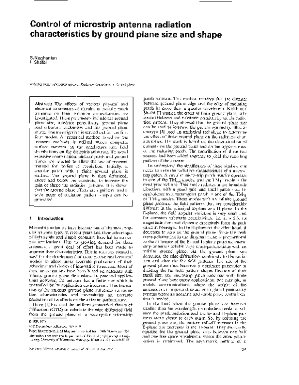 (PDF) Control of microstrip antenna radiation characteristics by ground plane size and shape
