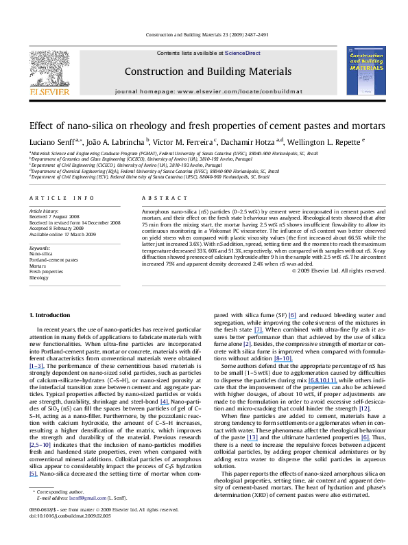 (PDF) Effect of nano-silica on rheology and fresh properties of cement ...