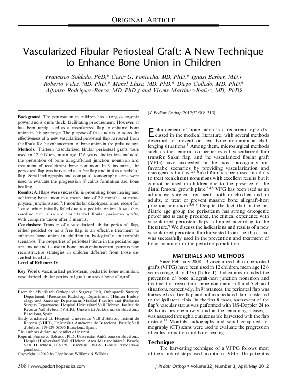 (PDF) Vascularized Fibular Periosteal Graft Manel Llusa, Cesar Fontecha, and Diego Collado