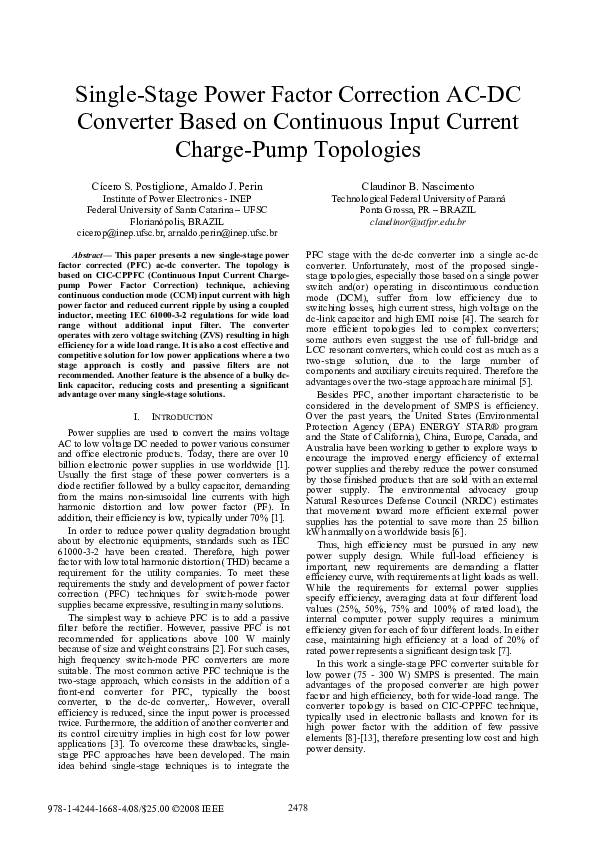 (PDF) Single-stage power factor correction ac-dc converter based on ...