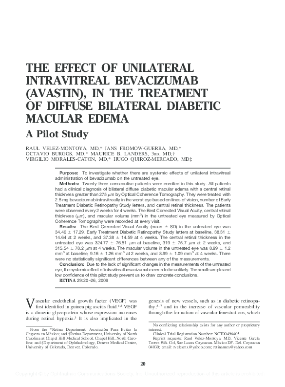 (PDF) THE EFFECT OF UNILATERAL INTRAVITREAL BEVACIZUMAB (AVASTIN), IN ...
