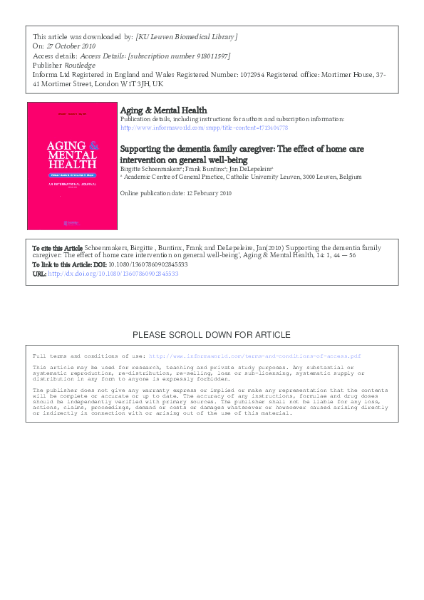(PDF) Supporting the dementia family caregiver: The effect of home care ...