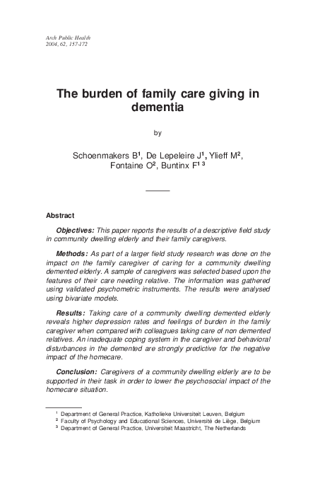 (PDF) The burden of family care giving in dementia