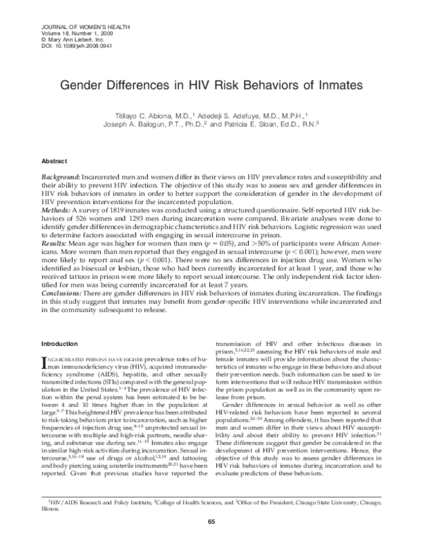 (PDF) Gender Differences in HIV Risk Behaviors of Inmates