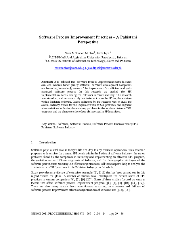 (PDF) Software Process Improvement Practices – A Pakistani Perspective
