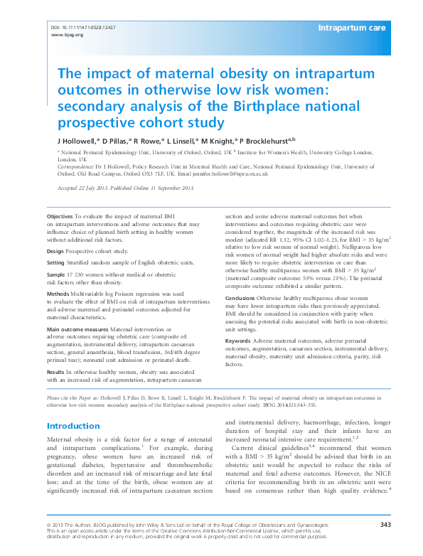 (PDF) The impact of maternal obesity on intrapartum outcomes in ...