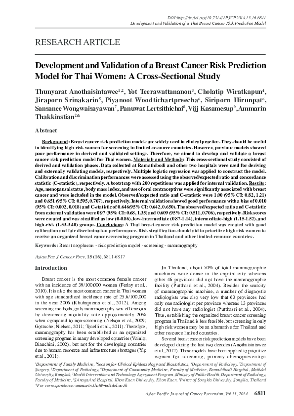 (PDF) Development and validation of a breast cancer risk prediction ...