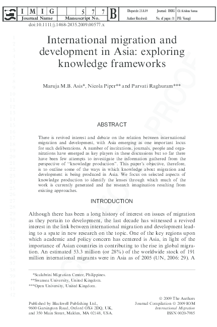(PDF) International Migration and Development in Asia: Exploring ...