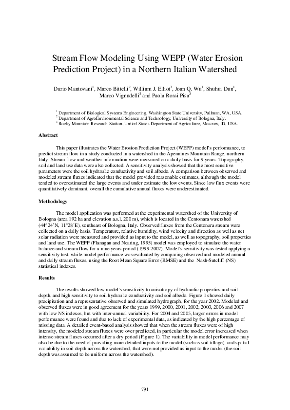 (PDF) Stream Flow Modeling Using WEPP (Water Erosion Prediction Project