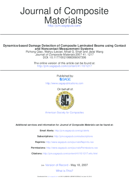 (PDF) Dynamics-based Damage Detection of Composite Laminated Beams ...