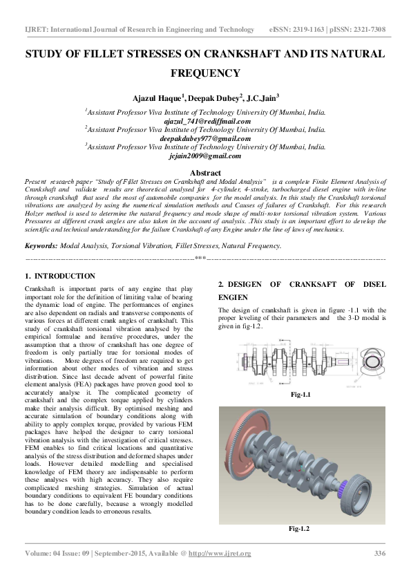 (PDF) STUDY OF FILLET STRESSES ON CRANKSHAFT AND ITS NATURAL FREQUENCY eSAT Journals