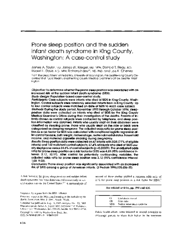 (PDF) Prone sleep position and the sudden infant death syndrome in King
